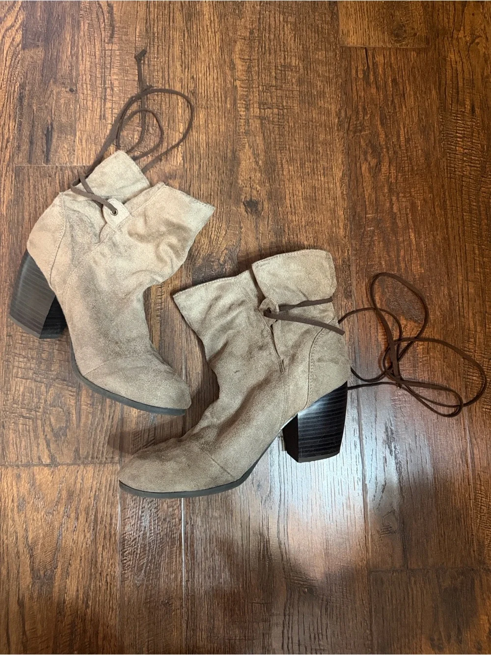 Taupe Faux Suede Lace-Up Ankle Booties